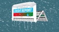 An icy, snow covered credit report in a snowstorm illustrates the idea of freezing your credit report.