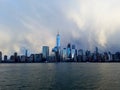 Icy style Manhattan skyline. View from Hudson river, New York, USA