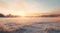 Icy Sunrise Over Winter Field: Uhd Image In Scandinavian Style