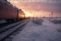 Icy Train north winter. Generate Ai Royalty Free Stock Photo