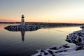 Icy Twilight: Winter Sunset over Prescott Lighthouse