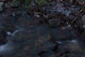 Icy Vermont Brook in late December. Water flows after a snowstorm Royalty Free Stock Photo