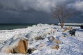 Icy Waterfront Park In Meaford, Ontario, Canada Royalty Free Stock Photo