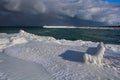 Icy Waterfront Scene In Meaford, Ontario, Canada Royalty Free Stock Photo