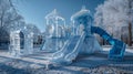 Icy winter playground with intricate ice sculptures