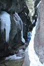 Icycles in canyon DolnÃÂ© diery JÃÂ¡noÃÂ¡ÃÂ­kove diery in MalÃÂ¡ Fatra mountains Royalty Free Stock Photo