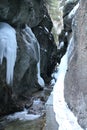 Icycles in canyon DolnÃÂ© diery JÃÂ¡noÃÂ¡ÃÂ­kove diery in MalÃÂ¡ Fatra mountains Royalty Free Stock Photo