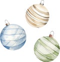 Watercolor retro hand painted winter christmas toys set Royalty Free Stock Photo