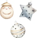 Watercolor nice christmas toys set for cheistmas tree. Royalty Free Stock Photo
