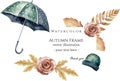 Watercolor vector autumn floral banner with golden dried leaves, flowers, fall essential - leaf frame borde. Royalty Free Stock Photo