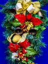 Gorgeous Holiday Wreath On A Blue Door Royalty Free Stock Photo