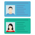 ID card or Car driver license with man and woman photo. Vector illustration in flat style. Royalty Free Stock Photo