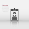 Id card icon in flat style. Identity tag vector illustration on white isolated background. Driver licence business concept Royalty Free Stock Photo