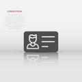 Id card icon in flat style. Identity tag vector illustration on white isolated background. Driver licence business concept Royalty Free Stock Photo