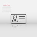 Id card icon in flat style. Identity tag vector illustration on white isolated background. Driver licence business concept Royalty Free Stock Photo