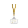 ID card in plastic rectangular holder with yellow neck lanyard. Template of identification badge. Flat vector design