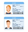 Id card. Women and men plastic identification cards, driver international license. Verify corporate document flat vector