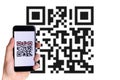 Id qr. Hand holding mobile smartphone screen for online pay, scan barcode technology with qr code scanner on digital Royalty Free Stock Photo