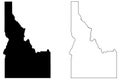 Idaho ID state Maps. Black silhouette and outline isolated on a white background. EPS Vector