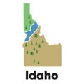 Idaho map shape United states America green forest hand drawn cartoon style with trees travel terrain