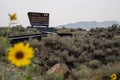 Idaho, USA - August 19, 2021: Sign for Craters of the Moon National Monument, on a cloudy day