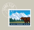 Idaho vector illustration of mountains and grizzly bear.