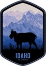 Idaho vector label with Rocky Mountains goat in White Cloud Mountains