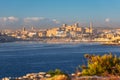 Iddylic scenery of the coastline of Malta at sunrise with Gzira city