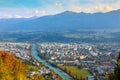 Ide angle aerial panorama of most popular Austrian city