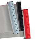 IDE connectors and ribbon cables for hard HDD drive on PC computer, isolated, red, grey, black, macro closeup