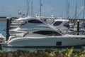 Side view of expensive yachts moored at Marina