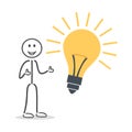 Idea bulb man thumps up stick man cartoon figure Royalty Free Stock Photo
