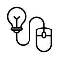 Idea bulb with mouse depicting concept icon of creative learning, easy to use vector