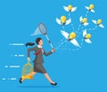 Idea bulbs and businesswoman with net Royalty Free Stock Photo