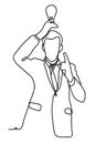 The idea. Businessman holding a light bulb over head. Business concept. Continuous line drawing. Isolated on the white