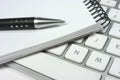 Idea. Computer keyboard. Notepad. Pen Royalty Free Stock Photo