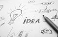 Idea concept - bulb drawn with pencil Royalty Free Stock Photo