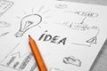 Idea concept - bulb drawn with pencil Royalty Free Stock Photo