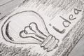 Idea concept - bulb drawn with pencil Royalty Free Stock Photo