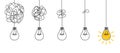 Idea concept, creative of simplifying complex process lightbulb, bulb sign, innovations, untangled of problem. Keep it simple