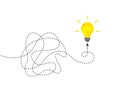 Idea concept with dotted line forming a clump of paper and light bulb Royalty Free Stock Photo