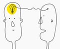 Idea concept.Finding solution,brainstorming,creative thinking,light bulb symbol.Modern Doodle line style sketch.Two Royalty Free Stock Photo