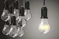 Idea concept, group of lightbulbs in the dark. 3D rendering