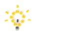 Idea concept. Lego background. Lamp made of yellow plastic constructor bricks on white background. Popular toys. Copyspace