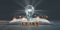Idea concept of learning or reading book with glowing light bulb Royalty Free Stock Photo