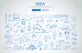 idea concept with light bulb and doodle sketches infographic Royalty Free Stock Photo