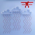 Idea concept : Outstanding Red Plane flying over clouds on blue background. Minimal concept. Aviation concept.