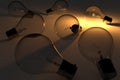 Idea concept realistic lightbulbs with light in 3D rendering