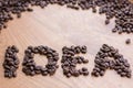 Idea conceptional sign drawn by brown roasted coffee beans