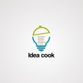 Idea cooking logo vector, with note on bulb in blue and green color, element, and template for company